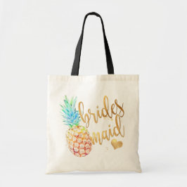 PixDezines Ananas Bruidsmeisje/Faux Gold Script Tote Bag