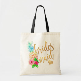 PixDezines Ananas Bruidsmeisje/Faux Gold Script Tote Bag
