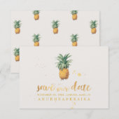 PixDezines  Ananas/Faux Gold BrushScript Save The Date (Voorkant / Achterkant)