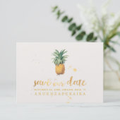 PixDezines  Ananas/Faux Gold BrushScript Save The Date (Staand voorkant)