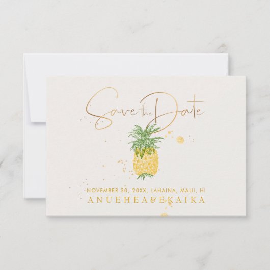 PixDezines ananas/Faux Gold Script Save The Date (Voorkant)