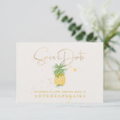 PixDezines ananas/Faux Gold Script Save The Date (Staand voorkant)