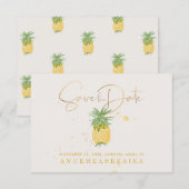 PixDezines ananas/Faux Gold Script Save The Date (Voorkant / Achterkant)
