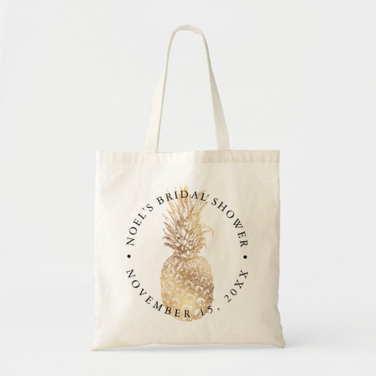 PIXDEZINES ANANAS FAUX GOUD/DIY TEKST/BRUIDS TOTE BAG (Voorkant)