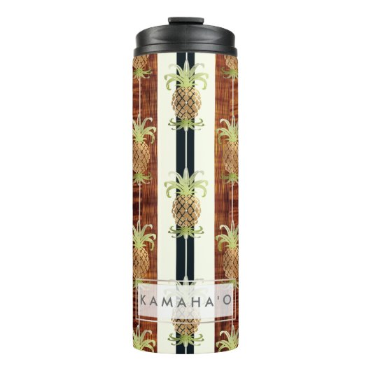 PixDezines Ananas Faux Koa Hout Longboard Thermosbeker (Voorkant)