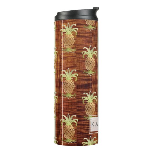 PixDezines Ananas Faux Koa Hout Longboard Thermosbeker (Gedraaid links)