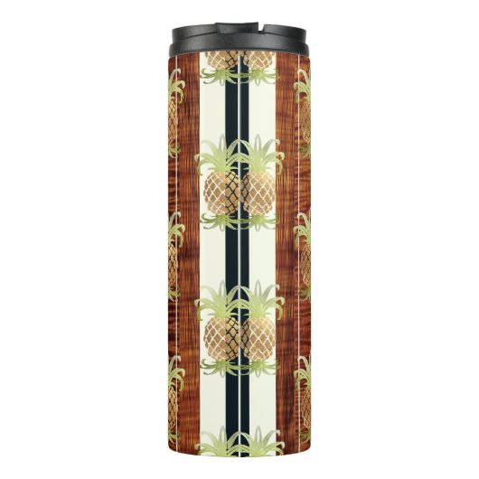 PixDezines Ananas Faux Koa Hout Longboard Thermosbeker (Achterkant)