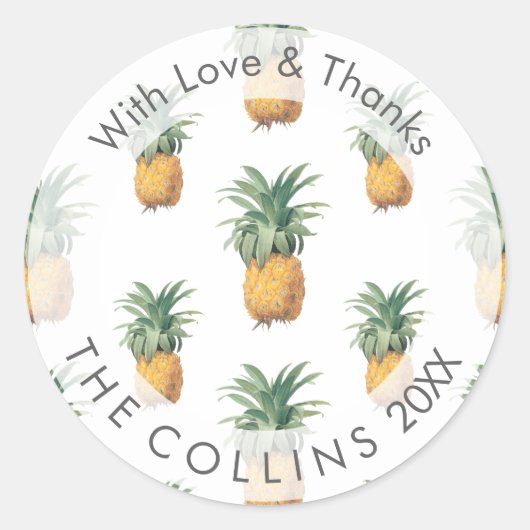 PixDezines Ananas Love&Bedankt Ronde Sticker (Voorkant)