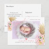 PixDezines Ananas+Meisje, Faux Folie Script Aankondigingskaart (Voorkant / Achterkant)