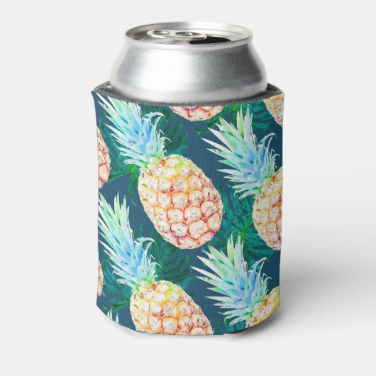 PixDezines Ananas+Monstera Waterverf Blikjeskoeler (Blikje Achterkant)