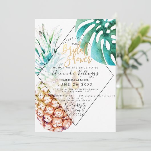 PixDezines Ananas Vrijgezellenfeest+Monstera Kaart (Staand voorkant)