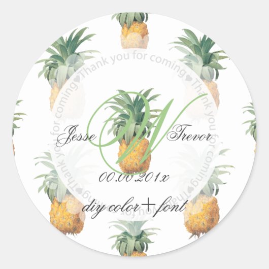 PixDezines Ananassen/Dank je Ronde Sticker (Voorkant)