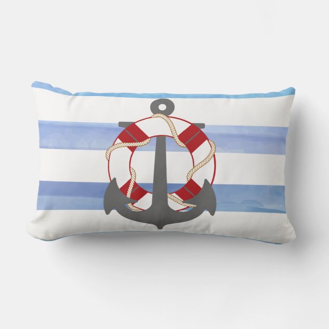 PixDezines anker/nautisch/oceaan/golf/waterverf Kussen (Voorkant)
