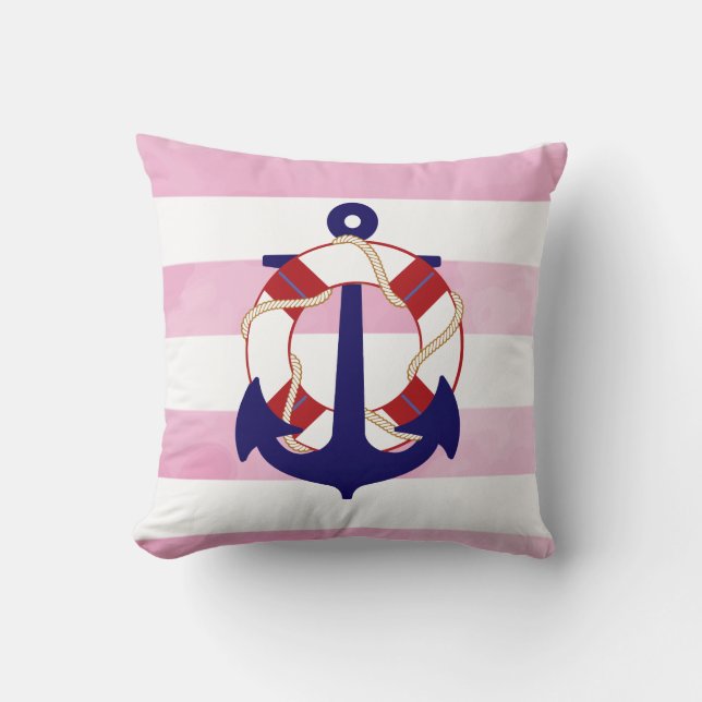 PixDezines anker/scheepvaart/chevron/waterverf Kussen (Voorkant)