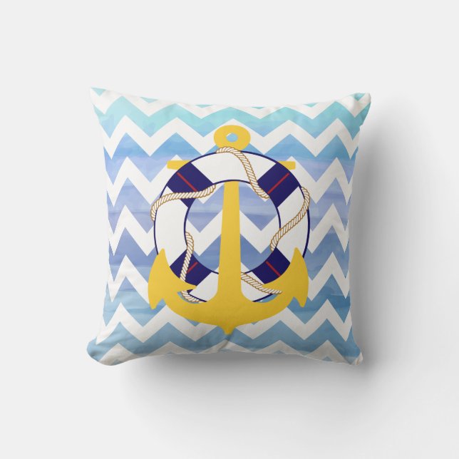 PixDezines anker/scheepvaart/chevron/waterverf Kussen (Voorkant)