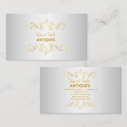 PixDezines Antiek Scroll/Faux Gold Filigree Visitekaartje (Voorkant / Achterkant)