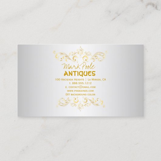 PixDezines Antiek Scroll/Faux Gold Filigree Visitekaartje (Achterkant)