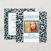 PixDezines Aqua Blue Leopard Print Afstuderen Kaart (Voorkant / Achterkant)