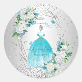 PixDezines Aqua Blue Quinceanera Dress Ronde Sticker