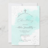 PixDezines Aqua Blue Waterverf Christening Kaart (Voorkant)