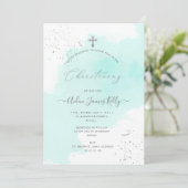 PixDezines Aqua Blue Waterverf Christening Kaart (Staand voorkant)