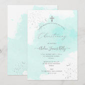 PixDezines Aqua Blue Waterverf Christening Kaart (Voorkant / Achterkant)