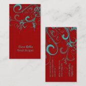 PixDezines aqua swirls/faux linnen Visitekaartje (Voorkant / Achterkant)