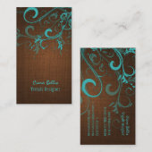 PixDezines aqua swirls/faux linnen Visitekaartje (Voorkant / Achterkant)