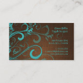 PixDezines aqua swirls/faux linnen Visitekaartje (Achterkant)