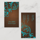 PixDezines aqua swirls/faux linnen Visitekaartje (Voorkant / Achterkant)