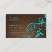 PixDezines aqua swirls/faux linnen Visitekaartje (Achterkant)