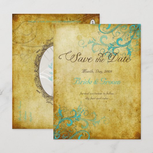 PixDezines  aqua wervelingen+monogram Aankondigingskaart (Voorkant / Achterkant)