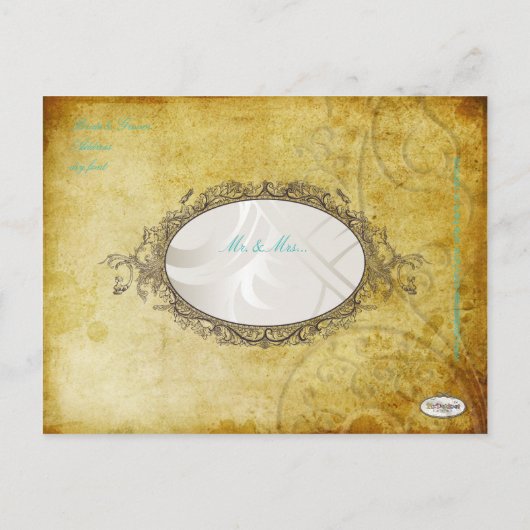 PixDezines aqua wervelingen+monogram Aankondigingskaart (Achterkant)