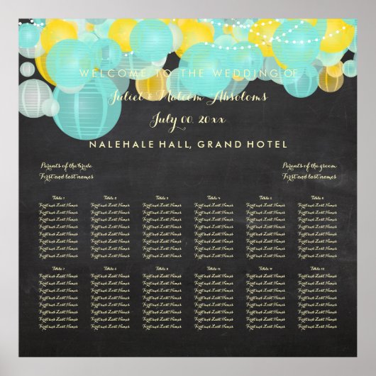 PixDezines Aqua/Yellow/Lantern/Seating Chart Poster (Voorkant)