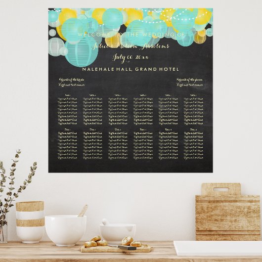 PixDezines Aqua/Yellow/Lantern/Seating Chart Poster (Keuken)