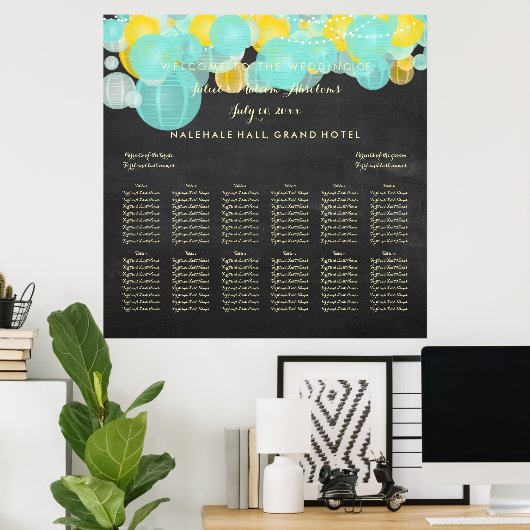 PixDezines Aqua/Yellow/Lantern/Seating Chart Poster (Thuiskantoor)
