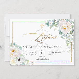 PixDezines AquarelaPeônias Eucalipto Batismo Kaart