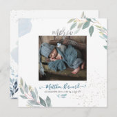 PixDezines Aquarelle Faire-part de NaissanceGarçon Kaart (Voorkant / Achterkant)