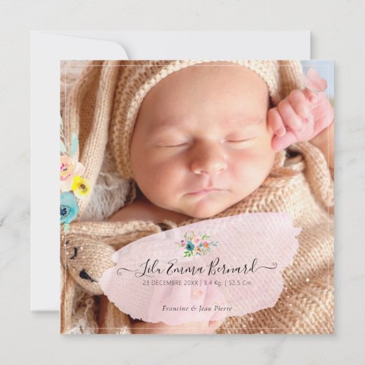 PixDezines AquarelleFaire-part de Naissance Fille Kaart (Achterkant)