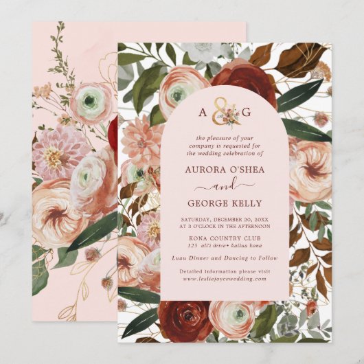 PixDezines Autumn Love H2 Marsala Red Flowers Invi Kaart (Voorkant / Achterkant)