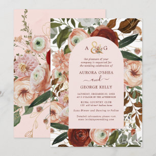 PixDezines Autumn Love H2 Marsala Red Flowers Invi Kaart
