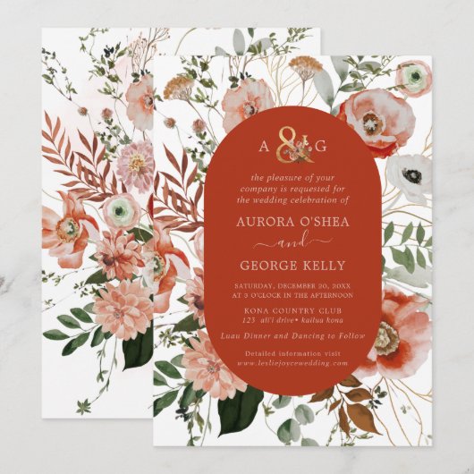 PixDezines Autumn Love H2 Marsala Red Flowers Invi Kaart (Voorkant / Achterkant)