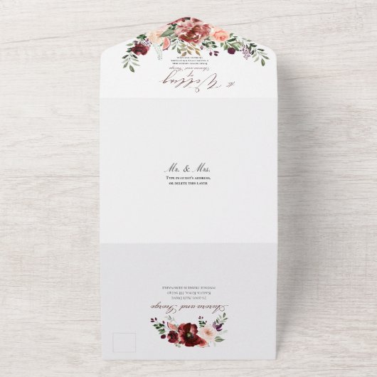 PixDezines Autumn Love H2 Rustic Marsala Red All In One Uitnodiging (Buitenkant)