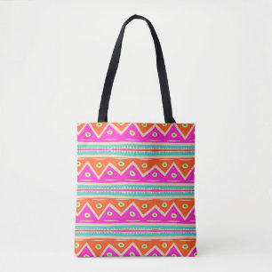 PixDezines Aztec Pattern/Hot Pink/Sinaasappel Tote Bag