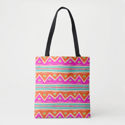 PixDezines Aztec Pattern/Hot Pink/Sinaasappel Tote Bag (Voorkant)