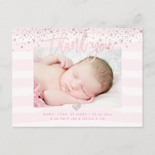 PixDezines Baby Bedankt/Blush Pink Confetti Briefkaart (Voorkant)