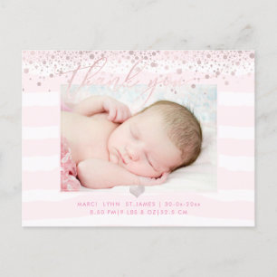 PixDezines Baby Bedankt/Blush Pink Confetti Briefkaart