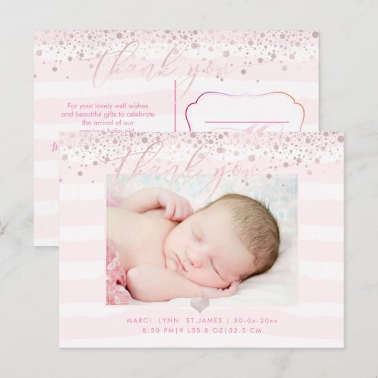 PixDezines Baby Bedankt/Blush Pink Confetti Briefkaart (Voorkant / Achterkant)