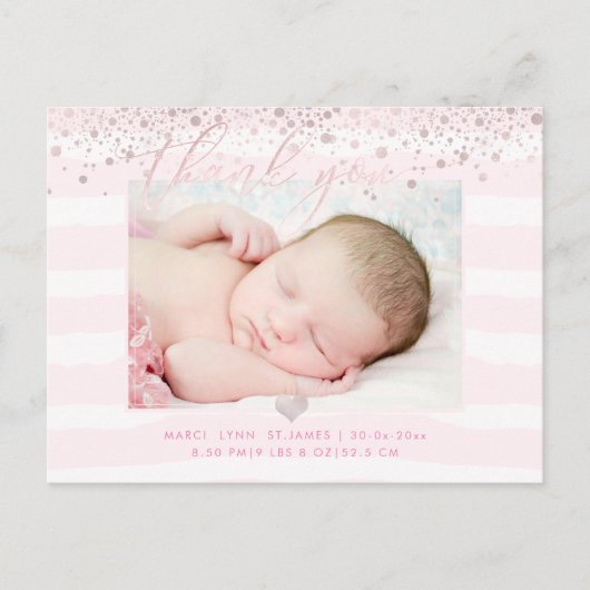 PixDezines Baby Bedankt/Blush Pink Confetti Briefkaart (Voorkant)