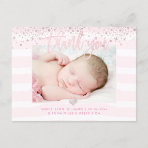 PixDezines Baby Dank u/Blush Pink Confetti Briefkaart
